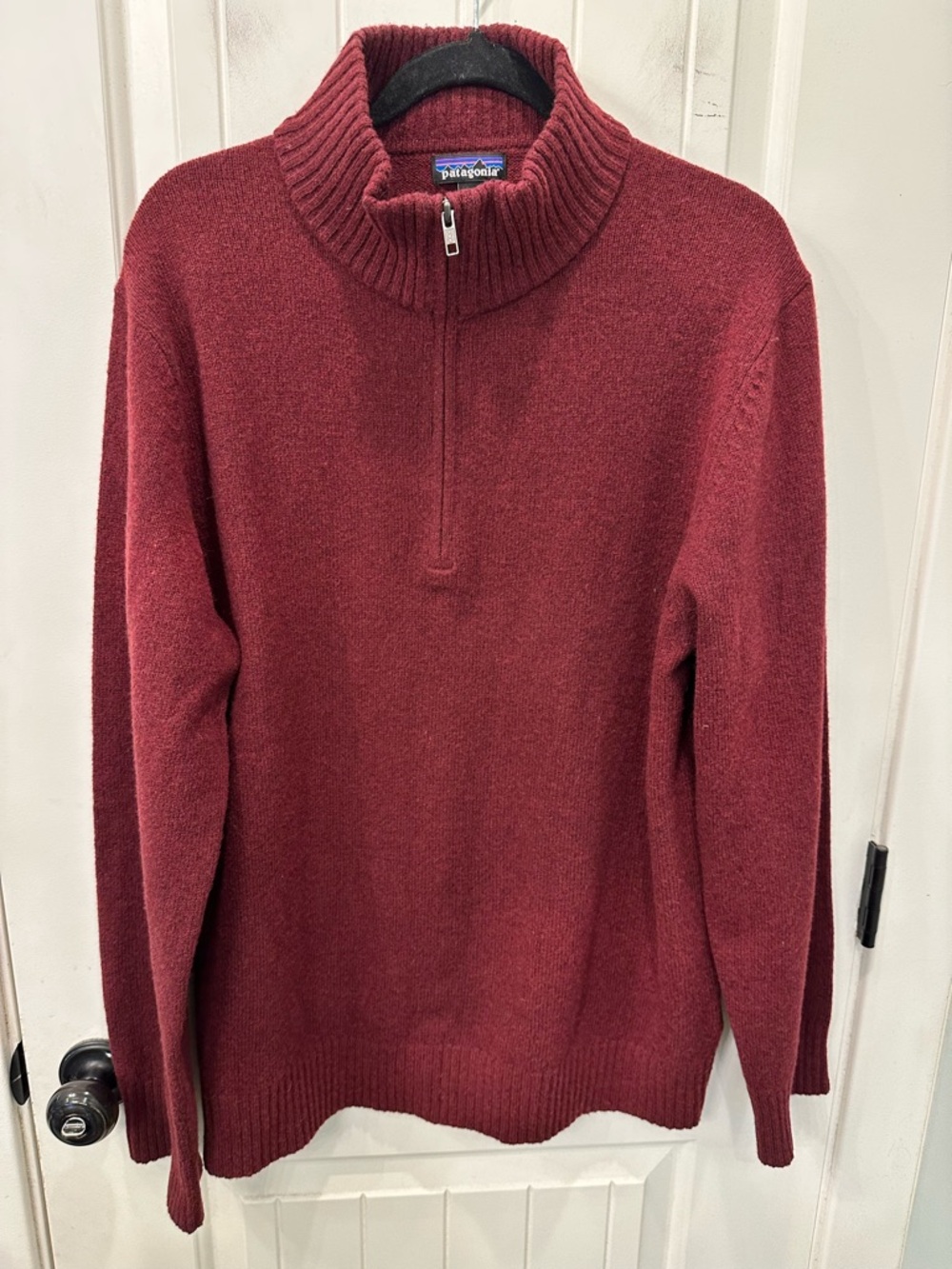 Patagonia Mens Off Slope Recycled Wool Quarter Zip Sweater Large Burgundy Wine
